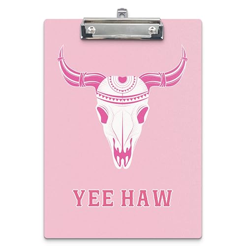 APJYM Pinke Western-Klemmbretter, Preppy Hot Pink Bullskull Yeehaw Holz-Klemmbretter für Büro, Klassenzimmer, Arzt, Krankenschwester, rosa Westernschule, Bürobedarf, Standard-A4-Briefgröße 22,9 x 32,6 von APJYM