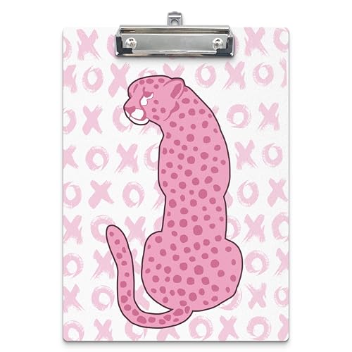 APJYM Pinkes Klemmbrett, trendiges adrettes rosa XOXO Leopard Gepard Holz-Klemmbrett für Mädchen, Studenten, Schule, Wohnheim, Büro, adretter Schulbedarf, rosa Bürobedarf, Standard-A4-Buchstabengröße von APJYM