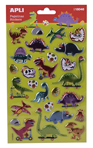 APLI 18048 Kids 18048-Aufkleber für Kinder mit metallischen Bereichen, Modell Dinosaurier. Inklusive 1 Bogen mit 26 permanent haftenden Aufklebern von APLI Kids