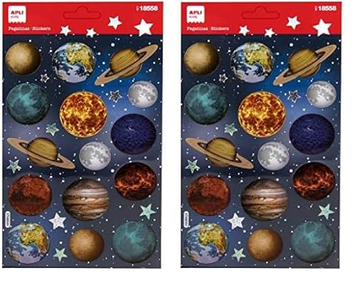 APLI Kids 18558 - Planeten-Aufkleber für Kinder mit holografischem Finish, inklusive 1 Bogen mit 15 permanenten PET-Stickern (Packung mit 2) von APLI Kids