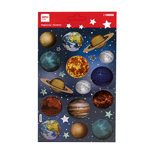 APLI Kids 18558 - Planeten-Aufkleber für Kinder mit holografischem Finish, inklusive 1 Bogen mit 15 permanenten PET-Stickern von APLI Kids