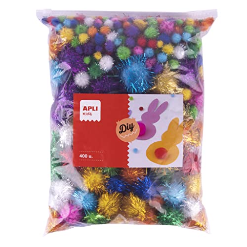 APLI Kids 18753 - Bastel-Pompons in verschiedenen Farben und Größen - Maxi-Format mit 400 Pompons von APLI Kids