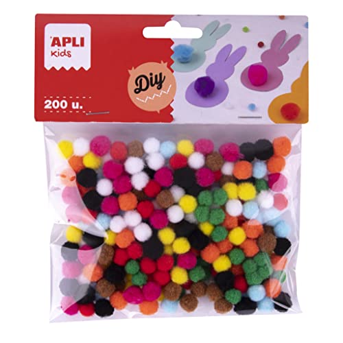 APLI Kids 18968 Mini-Pompons Ø 8 mm in verschiedenen Farben, 200 Stück von APLI Kids