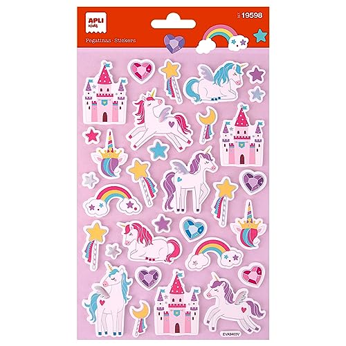 APLI Kids 19598 Maxi Einhorn Aufkleber 1 Bogen mit 32 Permanentkleber Sticker Ideal für Scrapbooking, Dekoration oder DIY von APLI Kids