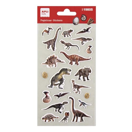 APLI Kids 19805 - Realistische Dinosaurier-Sticker, 1 Bogen mit 21 geprägten Stickern, ideal für Scrapbooking, Dekoration oder DIY von APLI Kids