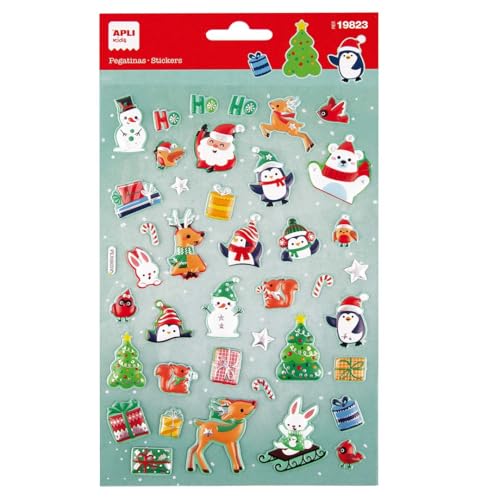 APLI Kids 19823 - Weihnachtsaufkleber zum Thema Weihnachtsmann Advent, 40 Sticker, permanent klebend, mit Puffy-Effekt und Relief, ideal für Scrapbooking, Basteln oder Dekorieren von Geschenken von APLI Kids