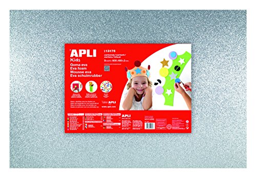 APLI Kids 600 x 400 mm Schaumstoff Glitzer Blatt – Silber (3 Stück) von APLI Kids