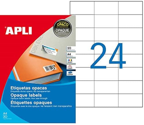 APLI 011708 20 Stück Etiketten undurchsichtig Ecken Rechte 70 x 37 mm weiß von APLI