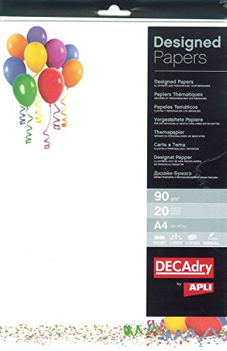 APLI 012455 Pack 20 Blatt illustrierte Luftballons A4 90 g von APLI