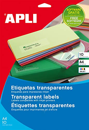 APLI 10051 Pack 10 Blätter Etiketten transparent Ink color 70 x 37 mm von APLI