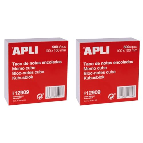 APLI 12909 Haftnotizen, 100 x 100 mm, 500 Blatt, weiß (Packung mit 2) von APLI