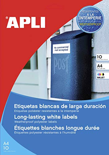 Apli 016684 Etiketten-Set, Polyester, 99,1 x 139 mm, Weiß, 10 Stück von APLI