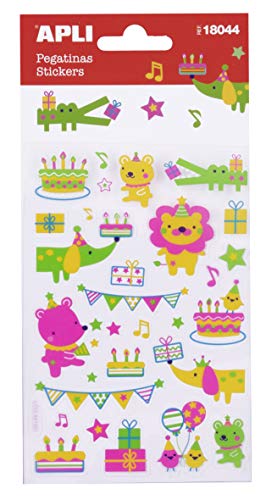 APLI 18044 Kids 18044-Sticker Neon Effekt Tiere + 1 Bogen mit 28 Aufklebern, Mehrfarbig von APLI