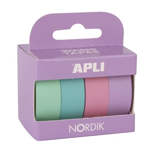 APLI - 18816 - Set Deko-Klebeband - WASHI TAPE - Pastellfarben - 4 Rollen - Bänder 15 mm x 10 m von APLI