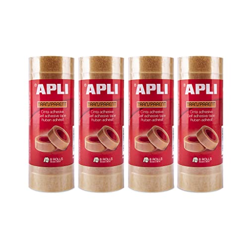 APLI 18961 Packung mit 32 transparenten Klebebändern, 19 mm x 33 m, 4 Türme à 8 Stück von APLI