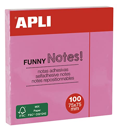 APLI 19082 - Haftnotizen FUNNY 75 x 75 mm - Block mit 100 Blatt Pastellrosa von APLI