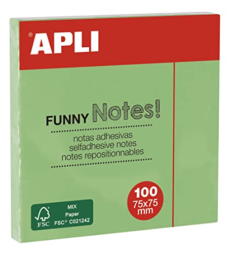 APLI 19084 Funny Haftnotizen, 75 x 75 mm, 100 Blatt, Pastellgrün von APLI