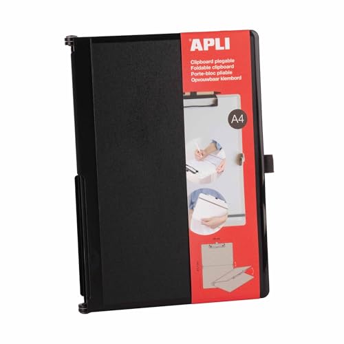 APLI 19645A - Faltbares Clipboard A4, schwarz, Klemmbrett aus ABS-Kunststoff von APLI