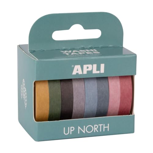 APLI 19840 Washi Tape, dekoratives Klebeband, zweifarbig, verschiedene Farben, 4 Rollen, 15 mm x 10 m von APLI