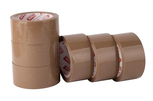 APLI 19908 Packung mit 6 Rollen geräuscharmes braunes Klebeband, 48 mm x 66 m, 28 µm, pp Acryl, geräuschloses Verpackungsband, empfohlen für alle Arten der Verwendung von APLI