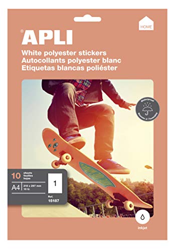 Apli 015187 Etiketten, Polyester, Tintenstrahldrucker, 210 x 297 mm, Weiß, 10 Stück von APLI