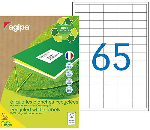 Apli 101185 Etiketten, Recyclingpapier, A4, 38 x 21,2 mm, Weiß, 6500 Stück von APLI