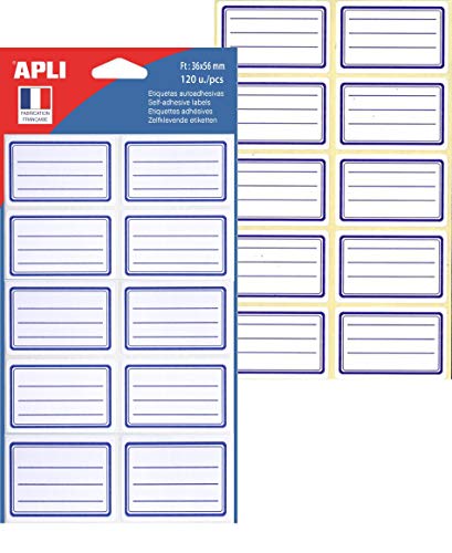 Etiketten zum Beschriften, für die Schule. Etiketten zum Beschriften, für die Schule, in Hülle. Format (mm): 36 x 56; Anzahl der Etiketten/Hüllen:120 von APLI