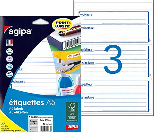 agipa Etiquettes "exp‚diteur/destinataire", 64 x 133 mm von APLI