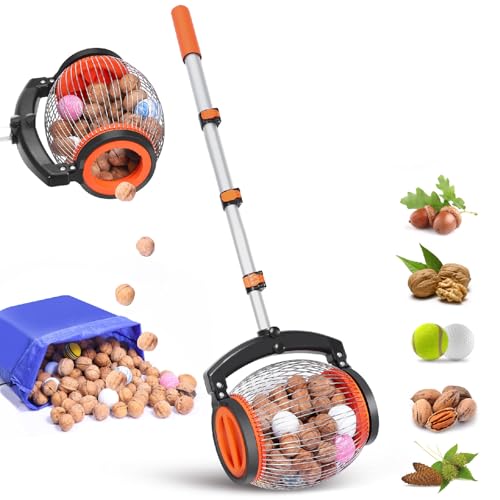 APLUSH Obere Rolle Zum Eichelpflücken Mit Verstellbarem Griff, Seitlich Zu Öffnender Nusssammler, Geeignet Für Pekannüsse, Kastanien, Golf, Objekte Mit Einer Größe Von 3/4 Bis 3 Zoll von APLUSH