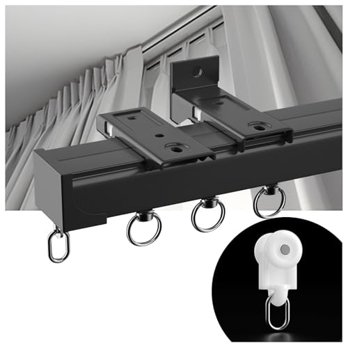 Gardinenschiene - 1 Läufig Vorhangschiene Aluminium, Raumteiler Curtain Rail Decke/Wand Installieren Schiebegardinen Schiene Für Fenster/Duschvorhänge/Wohnzimmer(Schwarz,2.9M/9.5FT) von APMOE