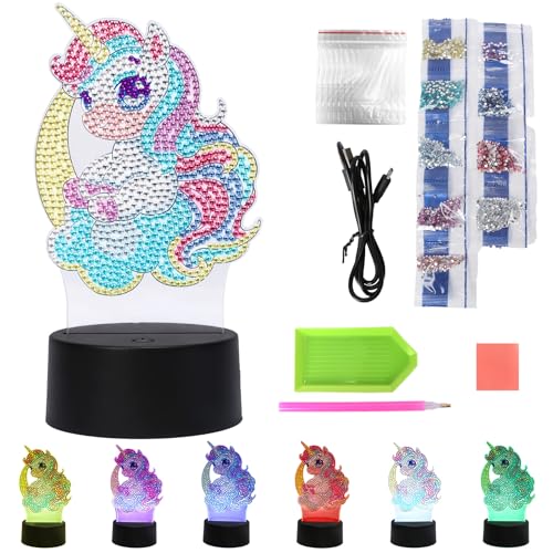 APODESS 21TLG Diamond Painting Einhorn Geschenke für Mädchen Diamond Painting Kinder 5 6 7 8 9 10 Jahre Girls Night Einhorn Bastelset Nachtlicht Einhorn Lampe für Mädchen Weihnachtsgeschenke von APODESS