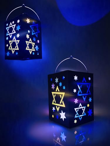 APODESS 2SET LED Laternen Bastelset Chanukka Papierlaternen Hanukkah Menorah Basteln Chanukka Deko Chanukkia Papier Laterne Davidstern Dreidel Kreative DIY für Jungen Mädchen Jüdisches Judentum von APODESS