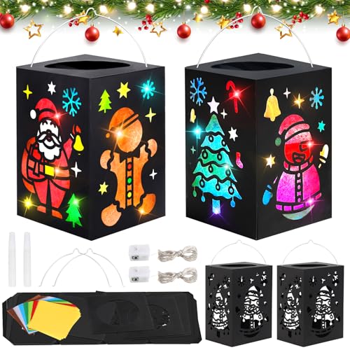 APODESS 2SET LED Schneemann Bastelset St Martin Laternen für Kinder Transparentpapier mit Buntglas Effekt zum Basteln für Jung Mädchen Sankt Martin von APODESS