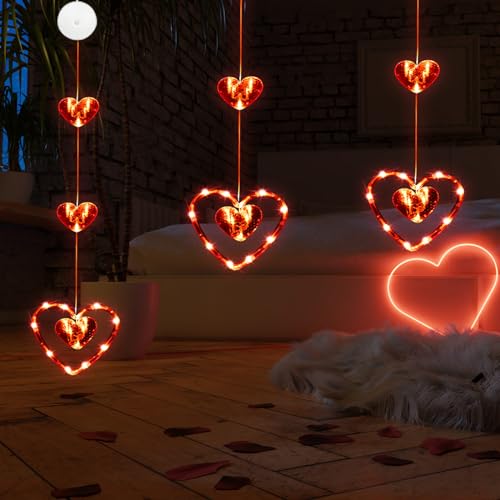 APODESS 3stk Led Herz Valentinstag Deko Rot Lichterkette Herzen Zum Aufhängen Batteriebetrieben Lichterherz Fensterbeleuchtung Ganzjährig Dekorationen für Valentinstag Hochzeit Weihnachten von APODESS