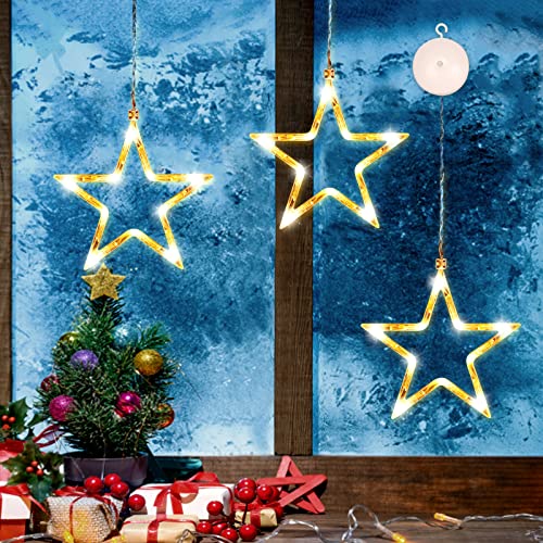 APODESS 3stk Weihnachtsbeleuchtung Stern Lichtervorhang Fenster Weihnachten Led Stern Beleuchtet Innen Lichterkette Fenster Innen Weihnachtsdeko Batteriebetrieben für Balkon Warmweiß Fensterdeko von APODESS