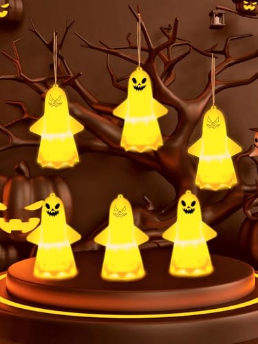 APODESS 6STK Halloween Hängende Geister Halloween Deko Geist Light Up Ghost Led Tischdeko Halloween Mitgebsel Kinder als Geschenke Halloween Beleuchtung Gruselig Deko für Innen Fenster Gärten Party von APODESS