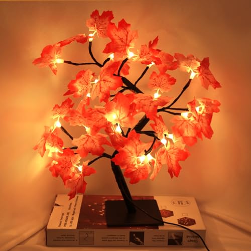 APODESS 24LED Halloween Dekoration Lichterbaum Herbstbaum Beleuchtet Halloween Deko Innen Leuchtbaum Baum Lampe Herbstblätter Deko Lichterzweige Led zweige,Herbstdeko Blätter Lichterketten von APODESS