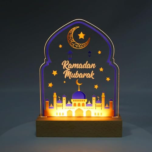 APODESS Ramadan Deko Laterne Led Ramadan Licht Eid Mubarak Deko Lampe Hosgeldin Ramazan Dekor Light Bismillah Geschenke Islam Deko Umrah Moon und Stern Lampe für Schlafzimmer Tisch Dekorative von APODESS