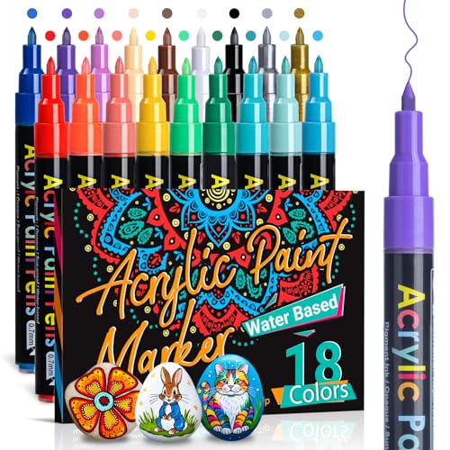 APOGO Acrylstifte für Steine Wasserfest Steine zum Bemalen, 18 Farben 0.7mm Acrylstifte Set, Acrylic Marker Stifte für Holz Glas Tassen Kerzen Keramik Kürbis Leinwand Ostereier, Ostern Basteln Kinder von APOGO