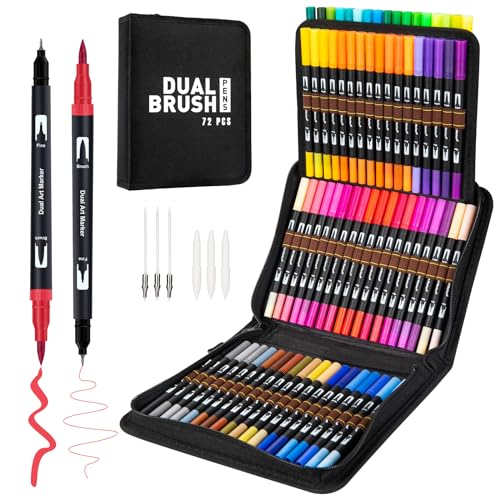 APOGO Dual Brush Pen Set, 72 Filzstifte Doppelseitig Pinselstifte Feinlinerstifte Aquarell Marker Set für Handlettering Kalligraphie Manga Journal, Mandalas Stifte für Kinder und Erwachsene von APOGO