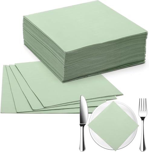 APOMOONS 100 Stück Servietten Grün, 33 x 33 cm Servietten Salbeigrün, Papierservietten, Servietten Eukalyptus Grün, Servietten Hochzeit, für Hochzeit Abendessen Geburtstag Brautjubiläum Party von APOMOONS