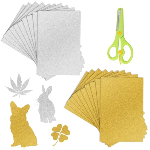 APOMOONS 20 Blatt Glitzerpapier zum Basteln, 30 × 20 cm Buntes Papier A4 Glitzer Papier mit Schere, Glitzer Basteln Bastelpapier Weihnachten, Bastelkarton zum DIY und Gestalten, Gold Silber von APOMOONS