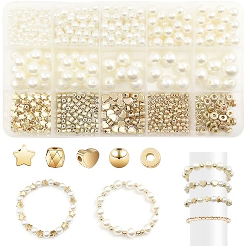 APOMOONS 720 Stück Perlen für Armbänder Perlen Set Perlen zum Auffädeln Kit für Armbänder Selber Machen Mädchen Armbänder Charm Kit Pearl Perlenkette Schmuck für DIY Armband Schmuckherstellung von APOMOONS