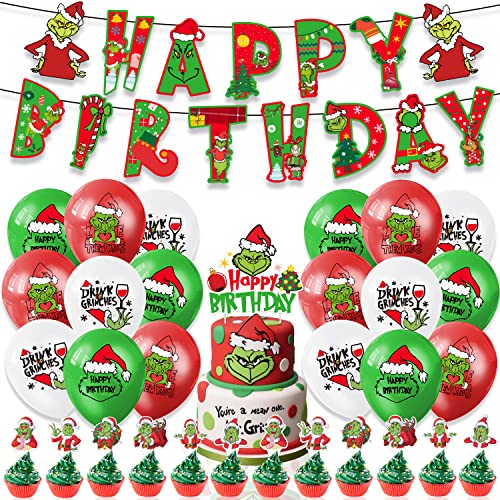 32Stück Weihnachtsballons Deko, Weihnachten Neujahr Geburtstag Party Deko Kuchen Topper Rot und Grün Weihnachten Cupcake Picks fröhliche Weihnachten Geburtstag Party Kuchen Dekorationen von APPCRFM