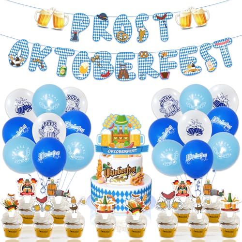 Oktoberfest Dekoration Oktoberfest Dekoration Set Deko Dekoration mit Luftballons, Cupcake Topper, Oktoberfest Banner fur Oktoberfest Party Deko Dekoration Münchner Dekorationen Themenparty Requisiten von APPCRFM