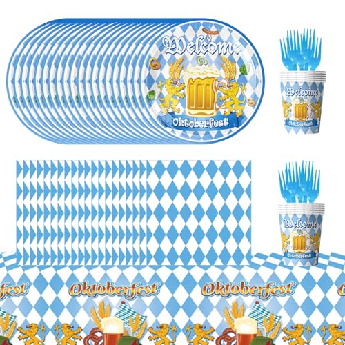 Oktoberfest Party Supplies, Partygeschirr Oktoberfest Wiederverwendbar Papier Geschirr Set für 20 Gäste, Inklusive Pappteller, Partybecher, Servietten, Partytischdecke I Ideal für Partys von APPCRFM