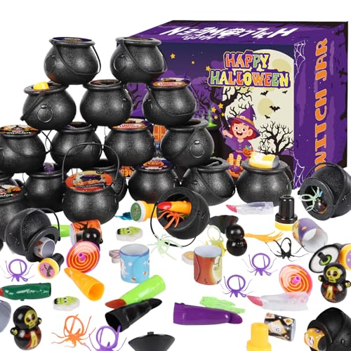 APROAT 240 Stück Halloween-Partygeschenke für Kinder, 24 Stück, vorgefüllter kleiner Kunststoff-Hexenkessel, Halloween-Spielzeug für Süßes oder Saures, Halloween-Preise für Kinderparty von APROAT