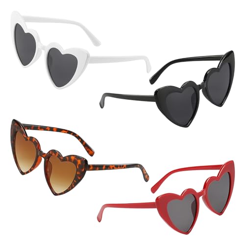 APRRMLIZW 4 Stück Trendige Herz Sonnenbrille Vintage Herzform Brille 90er Jahre Vintage Sonnenbrille Herz Damen Herzförmige Party-sonnenbrille für Urlaub Party Hochzeit Karneval Halloween von APRRMLIZW