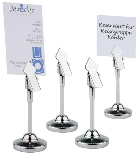 APS 70 4er-Set Tischkartenhalter, Kartenhalter, Fotohalter, inkl. 20 weißen Beschriftungskarten (9 x 5,5 cm), Ø 4 cm, Höhe 10 cm, Edelstahl hochglanzpoliert von APS