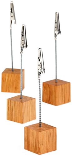 APS 700 4er-Set Kartenhalter, Fotohalter, inkl. 20 weißen Beschriftungskarten, 2,5 x 2,5 cm, Höhe 12 cm, Holz (Rubberwood) von APS